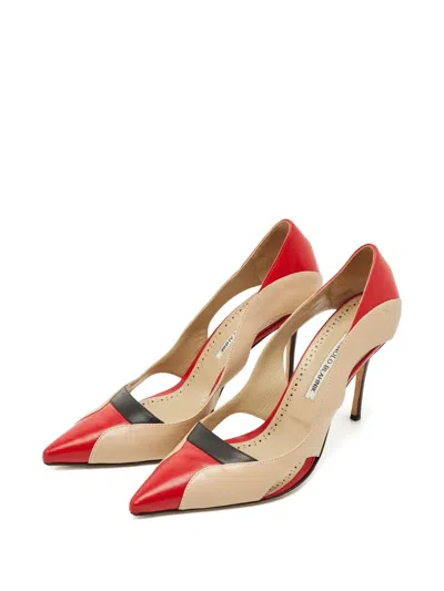Pre-owned Manolo Blahnik Vestala Cut-out Heels In Neutral