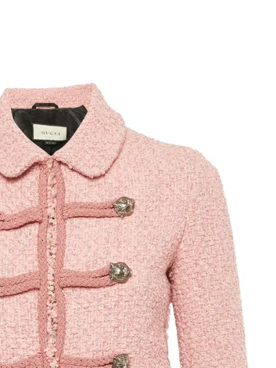 Pre-owned Gucci Tweed Button Front Jacket In Pink