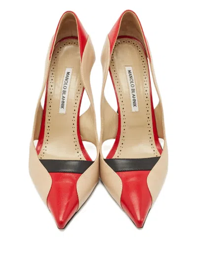 Pre-owned Manolo Blahnik Vestala Cut-out Heels In Neutral
