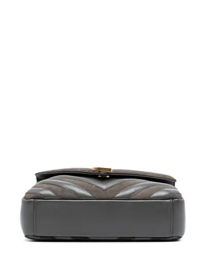 Pre-owned Saint Laurent 2017 Medium Calfskin And Suede Chevron Monogram College Satchel In Gray