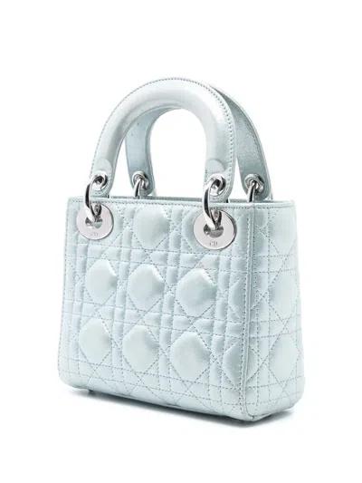 Pre-owned Dior 2012 Mini Iridescent Lambskin Cannage Lady  Satchel In Blue