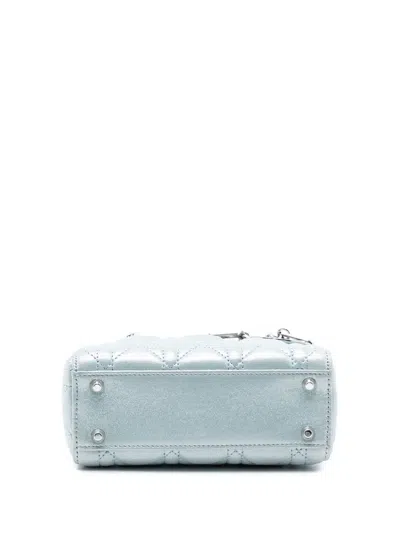 Pre-owned Dior 2012 Mini Iridescent Lambskin Cannage Lady  Satchel In Blue