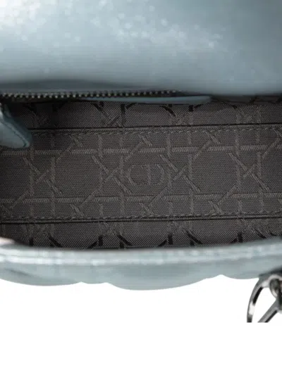 Pre-owned Dior 2012 Mini Iridescent Lambskin Cannage Lady  Satchel In Blue