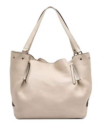 Pre-owned Burberry 2000-2017 Medium Leather And House Check Canvas Maidstone Satchel In Brown