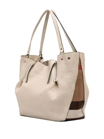 Pre-owned Burberry 2000-2017 Medium Leather And House Check Canvas Maidstone Satchel In Brown