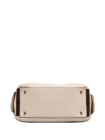 Pre-owned Burberry 2000-2017 Medium Leather And House Check Canvas Maidstone Satchel In Brown