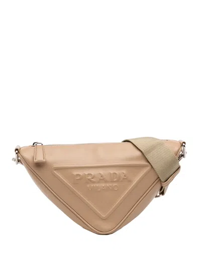 Pre-owned Prada 2013-2025 Grace Lux Triangle Crossbody Bag In Brown