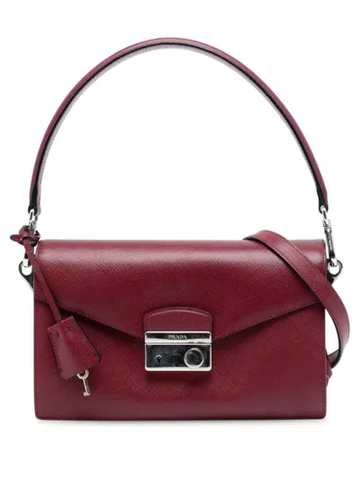 Pre-owned Prada 2010-2025 Medium Saffiano Lux Sound Satchel In Red