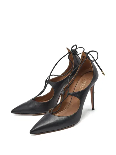 Pre-owned Aquazzura Christy Pointed-toe Heeled Pumps In Black
