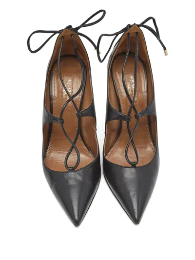 Pre-owned Aquazzura Christy Pointed-toe Heeled Pumps In Black