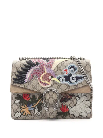 Pre-owned Gucci 2016-2025 Medium Gg Supreme Embroidered Bird And Flowers Dionysus Shoulder Bag In Brown