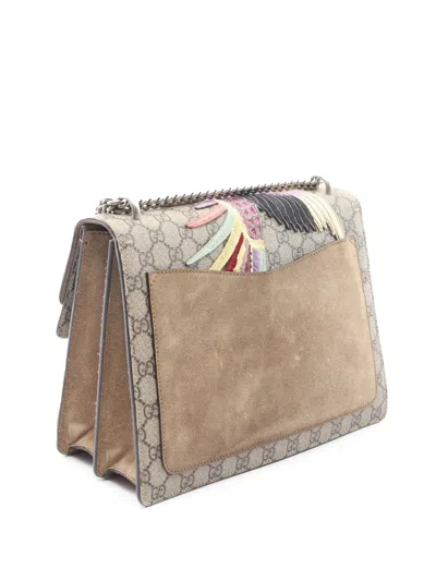 Pre-owned Gucci 2016-2025 Medium Gg Supreme Embroidered Bird And Flowers Dionysus Shoulder Bag In Brown