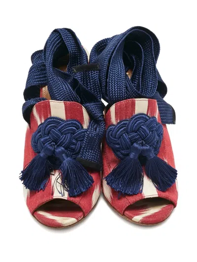 Pre-owned Aquazzura Open-toe Tassel Sandals In Red