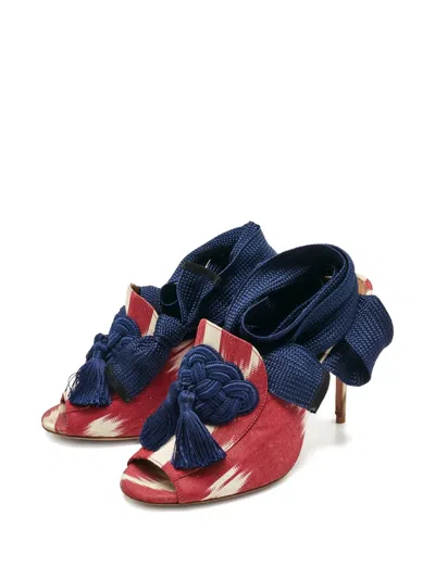 Pre-owned Aquazzura Open-toe Tassel Sandals In Red