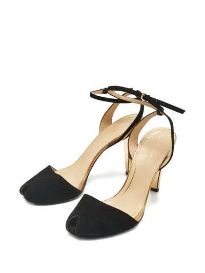 Pre-owned Gucci Delphine Open-toe Pumps In Black