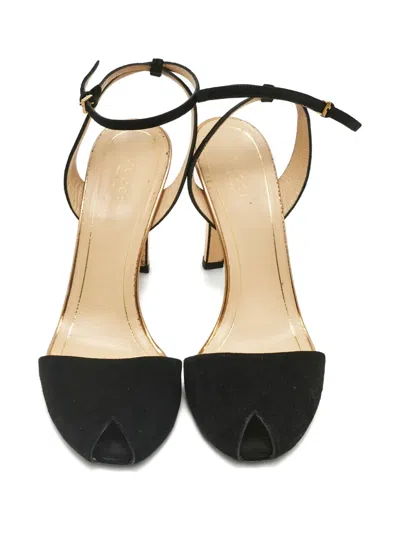 Pre-owned Gucci Delphine Open-toe Pumps In Black