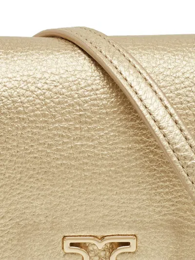 Pre-owned Tory Burch Logo Leather Cross Body Bag In Gold