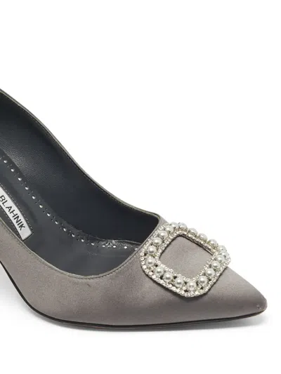 Pre-owned Manolo Blahnik Fabeta Satin Embellishment Pumps In Gray