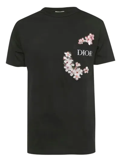 Pre-owned Dior X Hajime Sorayama Embroidered-flower Patch T-shirt In Black