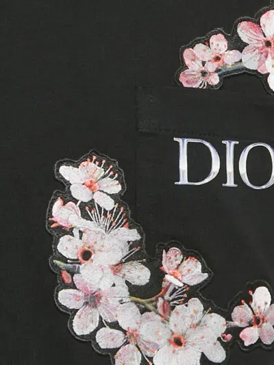 Pre-owned Dior X Hajime Sorayama Embroidered-flower Patch T-shirt In Black