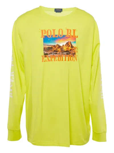 Pre-owned Polo Ralph Lauren Graphic-print Long-sleeve T-shirt In Yellow