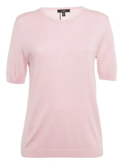 Pre-owned Weekend Max Mara Blend Ribbed Hem T-shirt In Pink