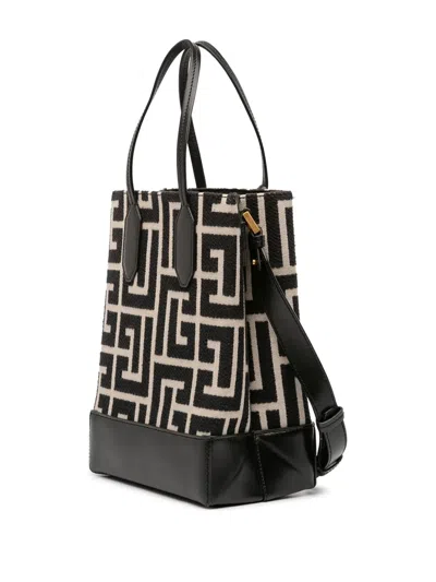 Pre-owned Balmain 2023-2025 Maxi Monogram Jacquard North South Shopping Tote Satchel In Brown