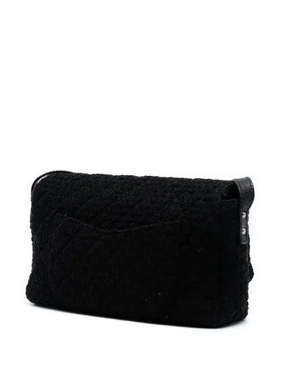 Pre-owned Chanel 2009-2010 Jumbo Reissue 2.55 Quilted Tweed Easy Messenger Flap Crossbody Bag In Black