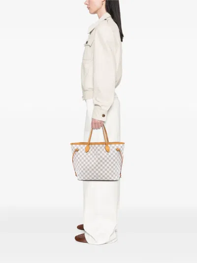 Pre-owned Louis Vuitton 2014 Damier Azur Neverfull Mm Tote Bag In White