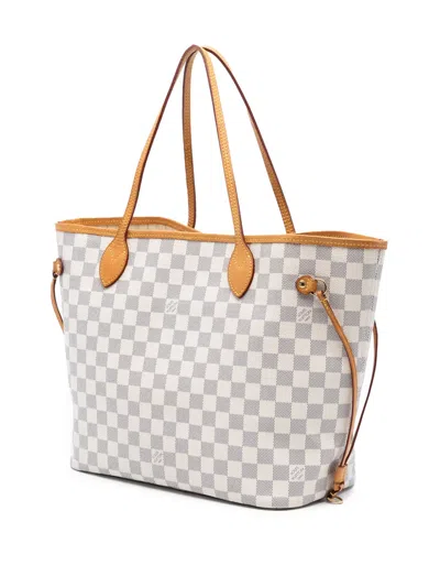 Pre-owned Louis Vuitton 2014 Damier Azur Neverfull Mm Tote Bag In White