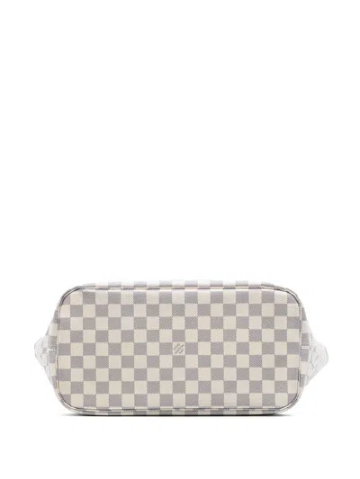 Pre-owned Louis Vuitton 2014 Damier Azur Neverfull Mm Tote Bag In White