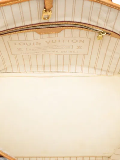 Pre-owned Louis Vuitton 2014 Damier Azur Neverfull Mm Tote Bag In White