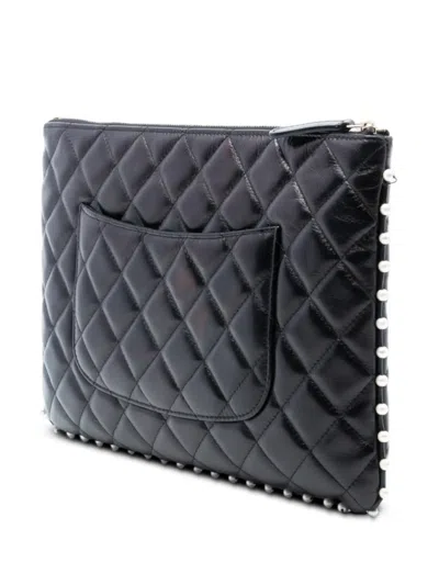 Pre-owned Chanel 2019 Medium Quilted Lambskin Pearl O Case Clutch Bag In Black