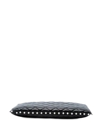 Pre-owned Chanel 2019 Medium Quilted Lambskin Pearl O Case Clutch Bag In Black