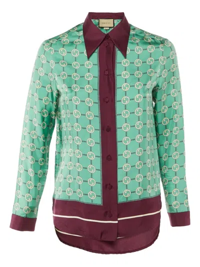 Pre-owned Gucci Interlocking G-motif Silk Shirt In Green
