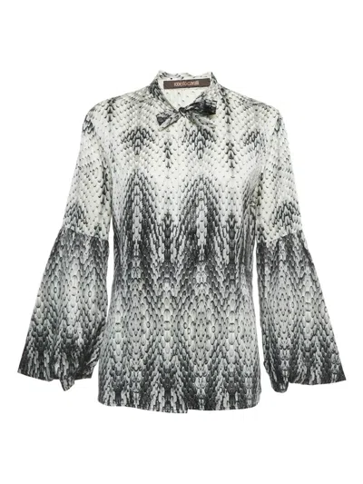 Pre-owned Roberto Cavalli Print Neck-tie Top In White