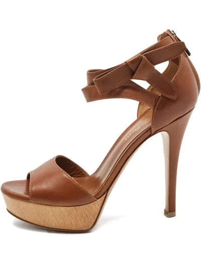 Pre-owned Gianvito Rossi Platform Bow Sandals 12cm In Brown