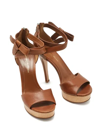 Pre-owned Gianvito Rossi Platform Bow Sandals 12cm In Brown