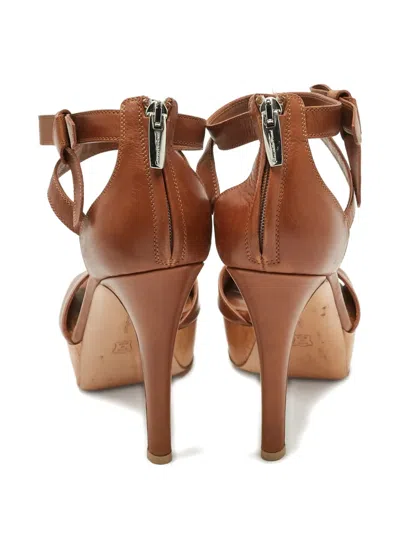 Pre-owned Gianvito Rossi Platform Bow Sandals 12cm In Brown