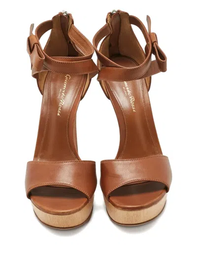 Pre-owned Gianvito Rossi Platform Bow Sandals 12cm In Brown