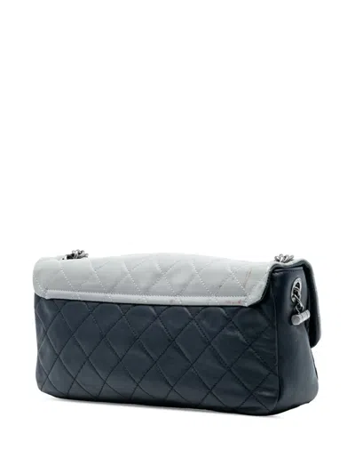 Pre-owned Chanel 2012 Large Tricolor Quilted Lambskin Country Chic Flap Shoulder Bag In Blue