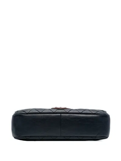 Pre-owned Chanel 2012 Large Tricolor Quilted Lambskin Country Chic Flap Shoulder Bag In Blue