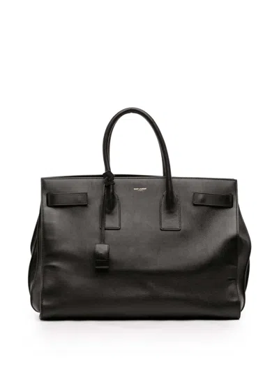 Pre-owned Saint Laurent 2013-2025 Large Leather Sac De Jour Satchel In Black