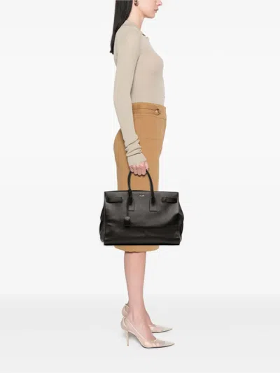 Pre-owned Saint Laurent 2013-2025 Large Leather Sac De Jour Satchel In Black