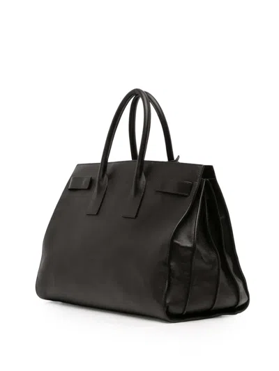 Pre-owned Saint Laurent 2013-2025 Large Leather Sac De Jour Satchel In Black