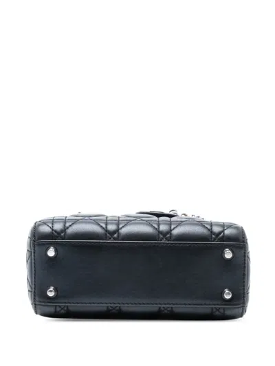 Pre-owned Dior 2015 Mini Iridescent Lambskin Cannage Lady  Satchel In Black