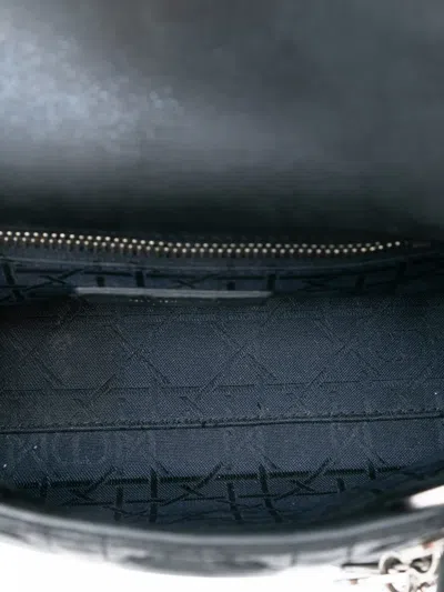 Pre-owned Dior 2015 Mini Iridescent Lambskin Cannage Lady  Satchel In Black