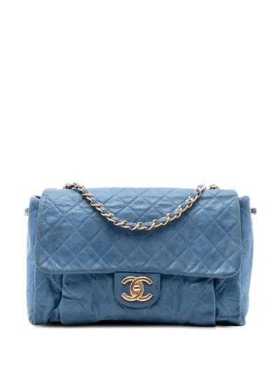 Pre-owned Chanel 2011 Large Quilted Iridescent Calfskin Chic Quilt Flap Shoulder Bag In Blue