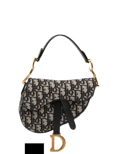 Pre-owned Dior 2019 Mini Oblique Canvas Saddle Bag Satchel In Blue