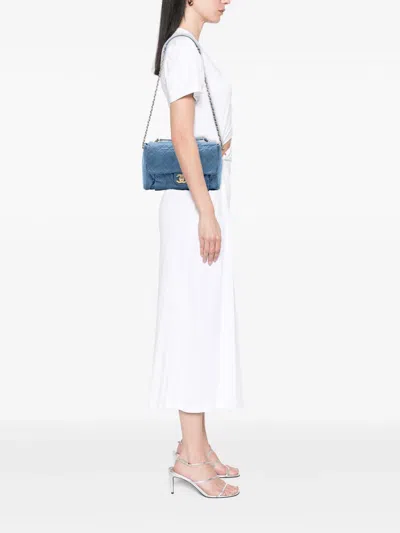 Pre-owned Chanel 2011 Large Quilted Iridescent Calfskin Chic Quilt Flap Shoulder Bag In Blue